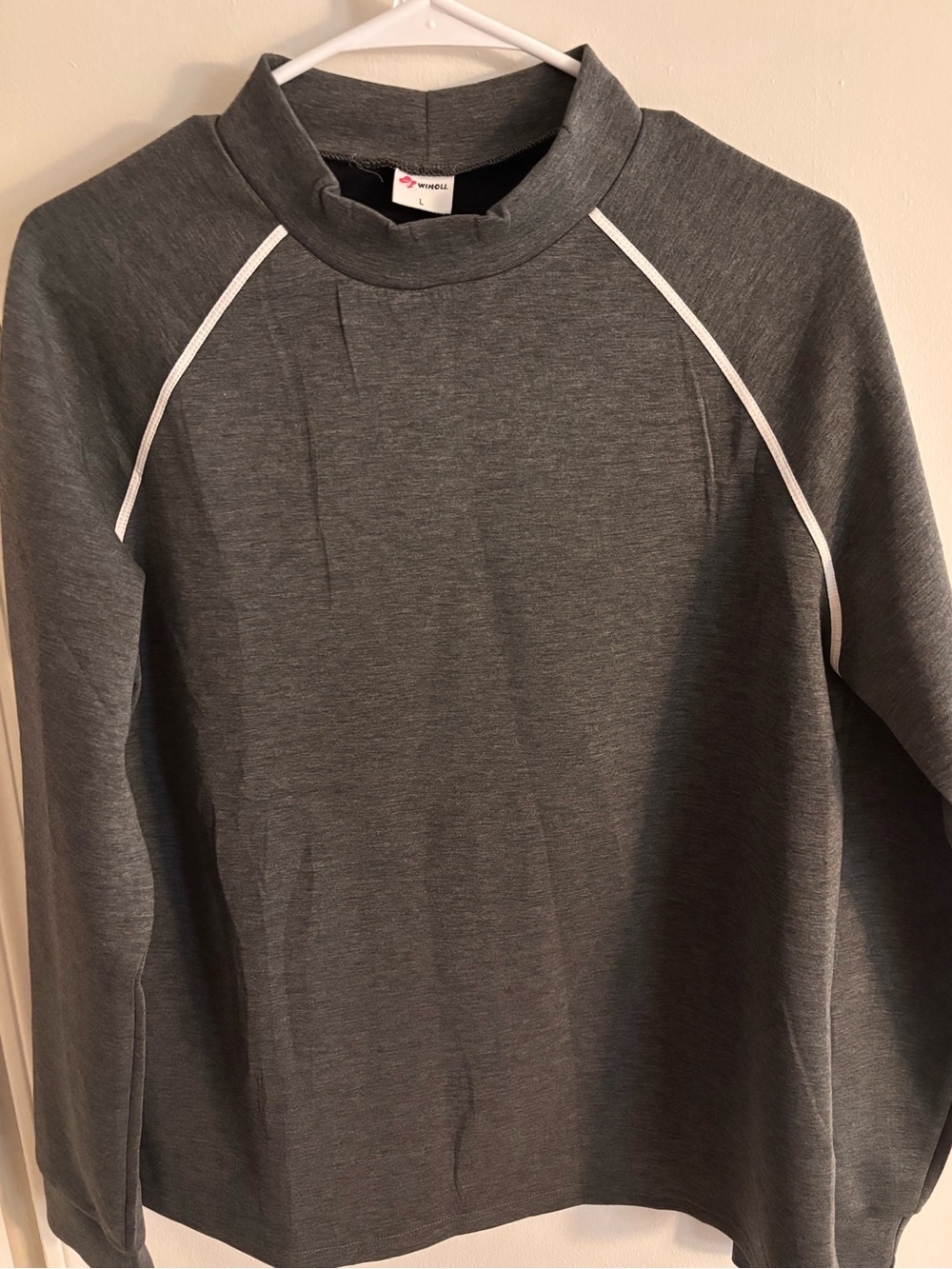 Super Soft Gray Mock Neck Pullover Sweater with White Trim